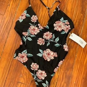 Black floral one piece bathing suit from Tobi